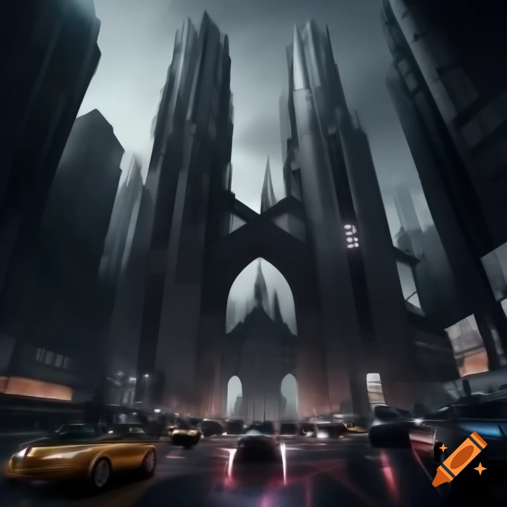 Futuristic city blending gothic architecture with advanced technology