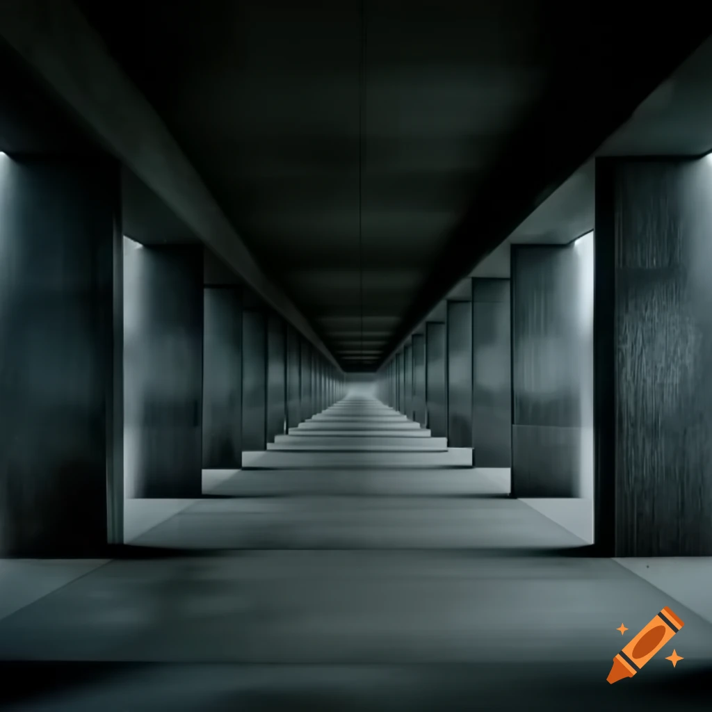 Spooky empty concrete corridor