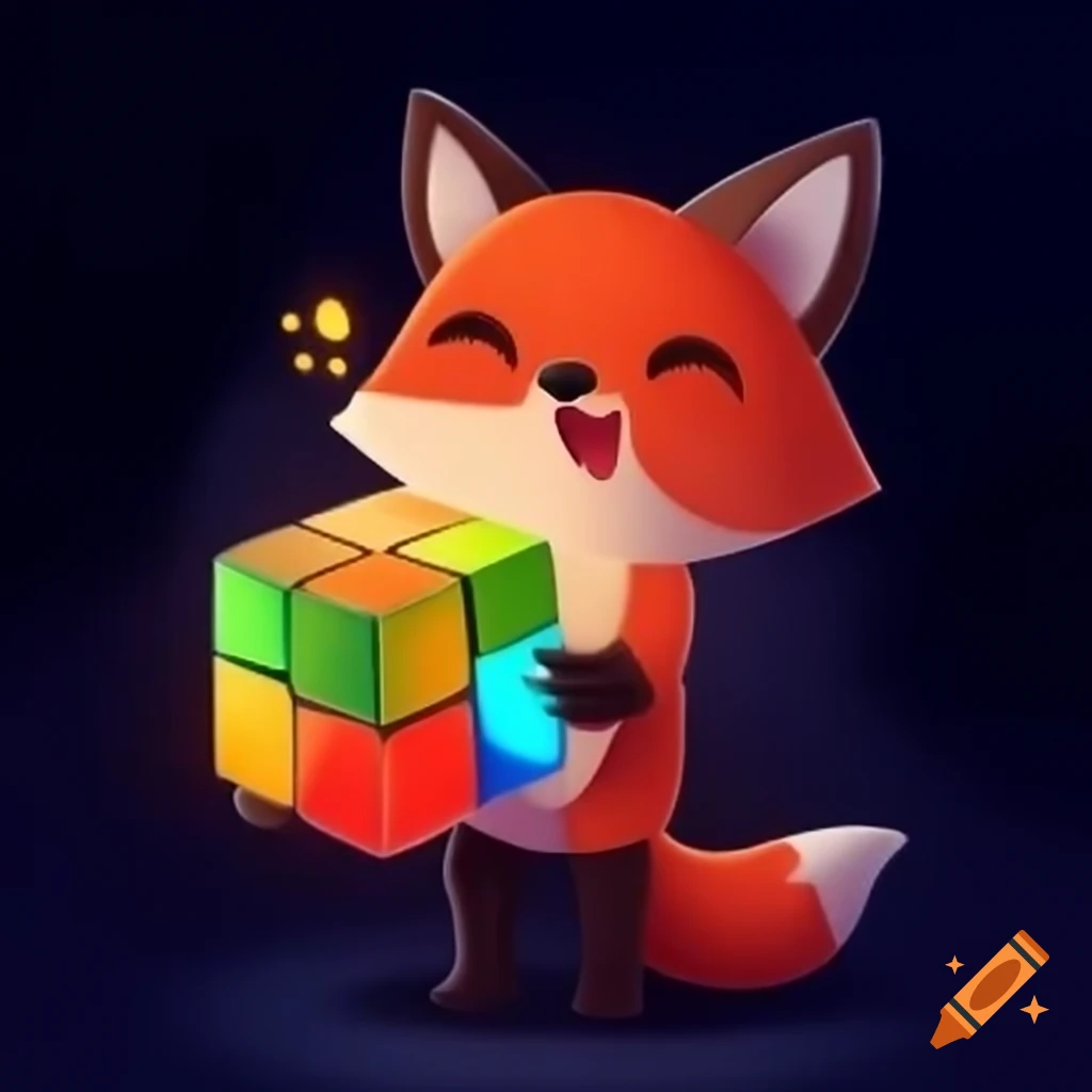 Fox mascot holding glowing cube
