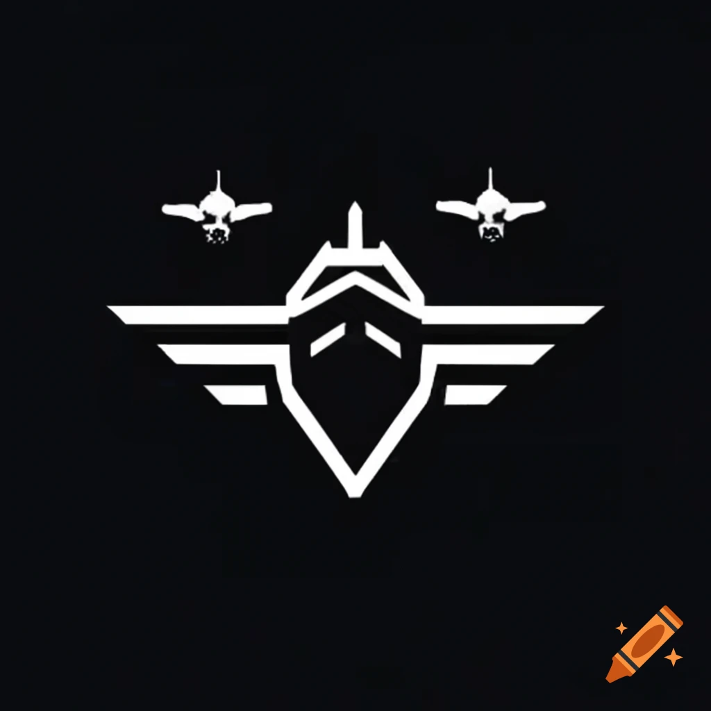 Minimalistic monochromatic logo of Armament Development Institute featuring ship and fighter planes