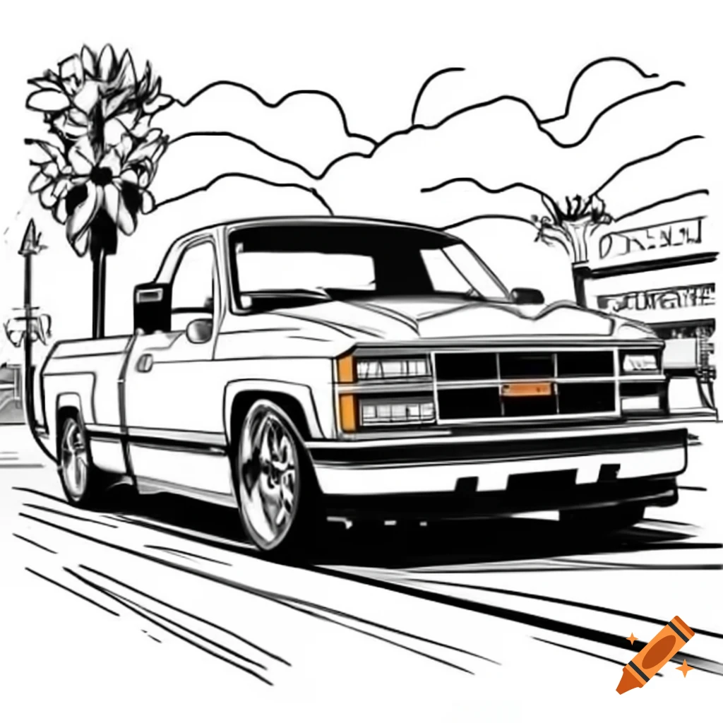 1997 GMC crew cab dually coloring book illustration