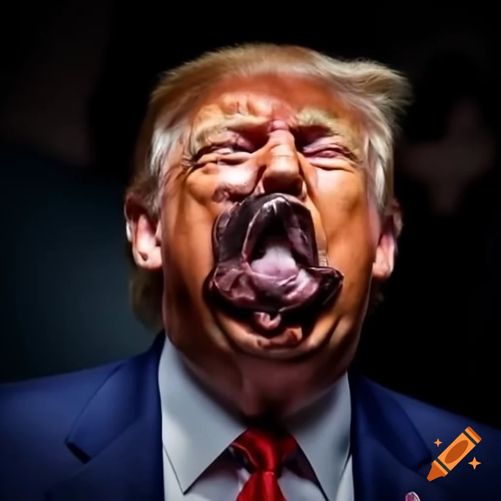 Colorful surreal depiction of Donald Trump and a dog