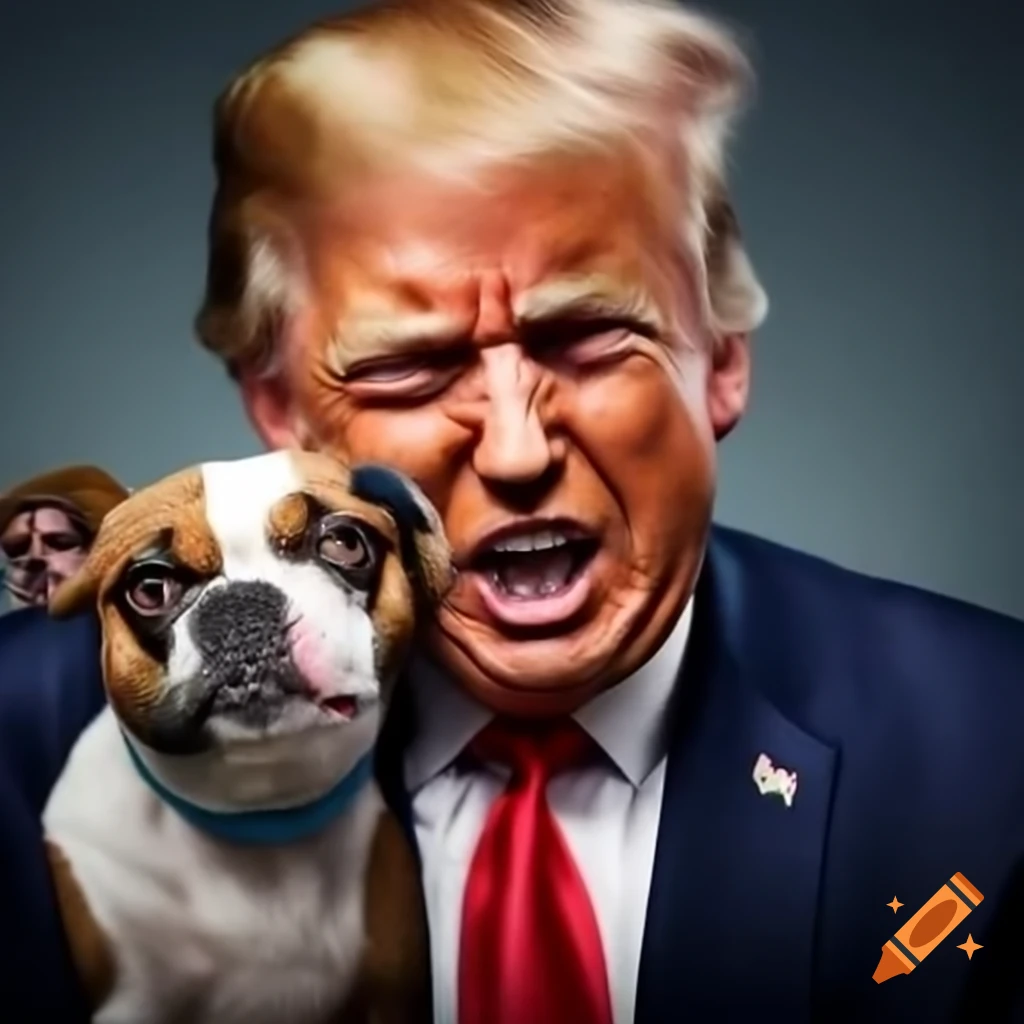 Colorful surreal depiction of Donald Trump and a dog
