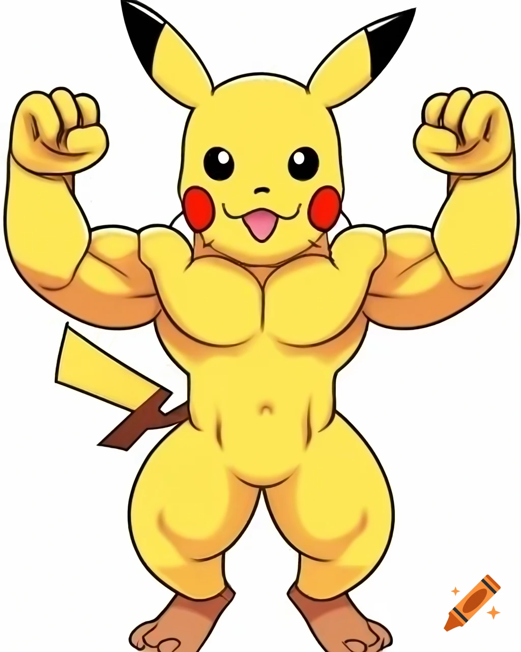 Muscular Pikachu flexing in furry art style, full-length portrait