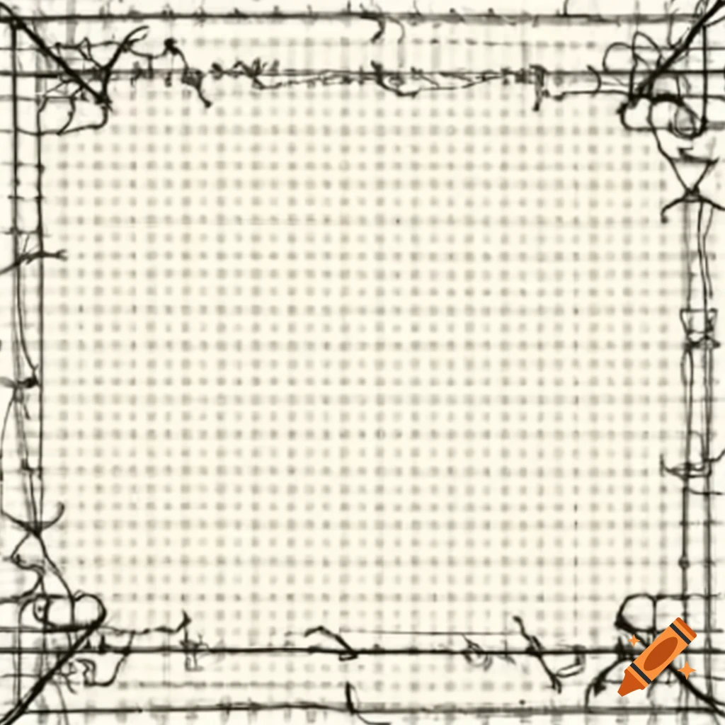 Lined paper sheet with Victorian flourish and barbed wire design