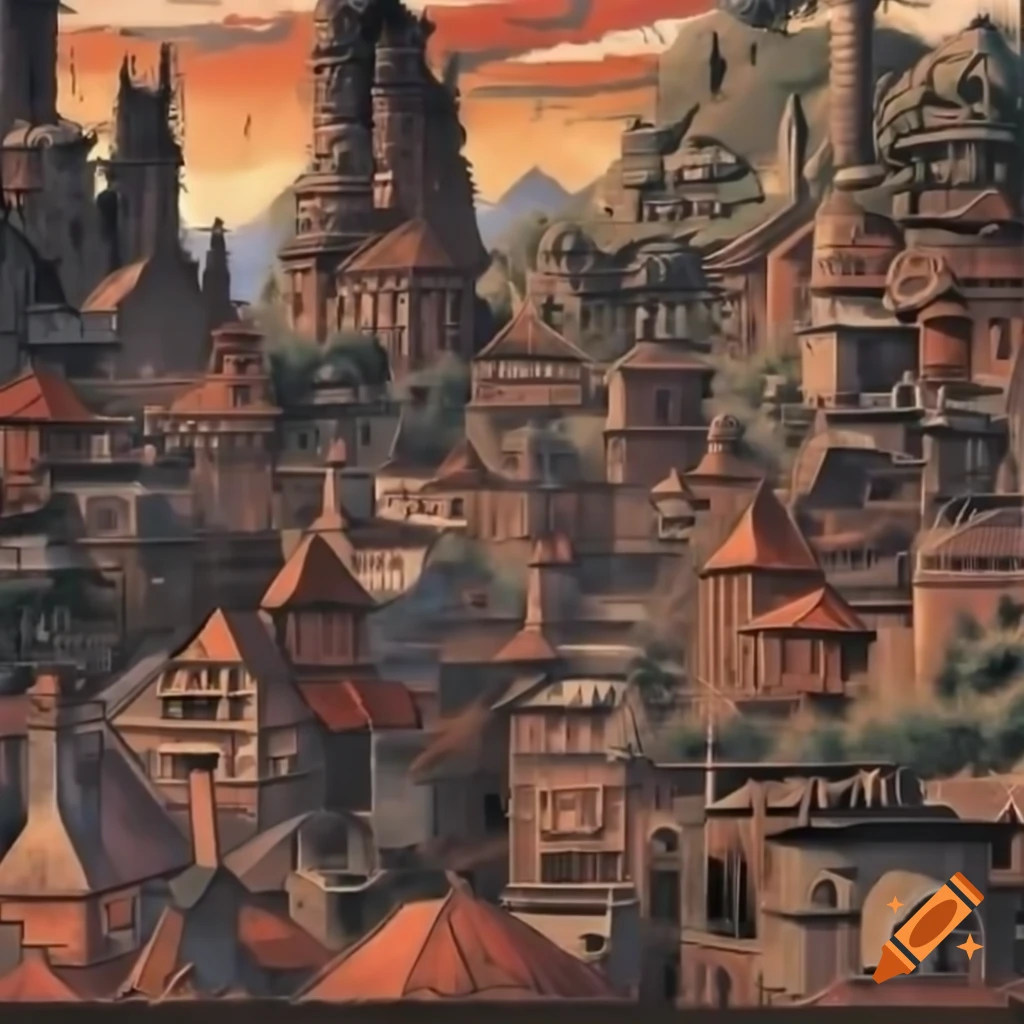 Vivid and detailed fantasy town architecture