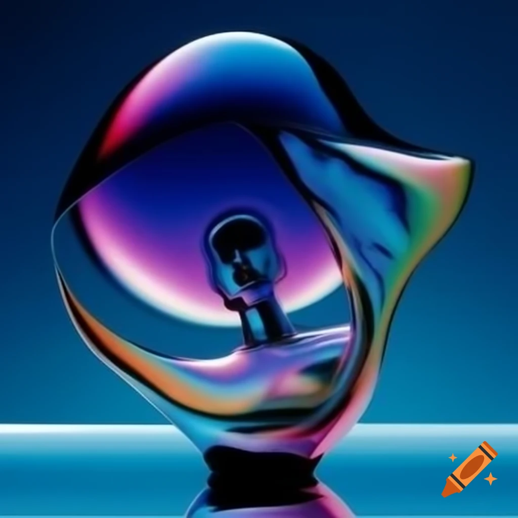 Pop surreal photography featuring iridescent glass statue