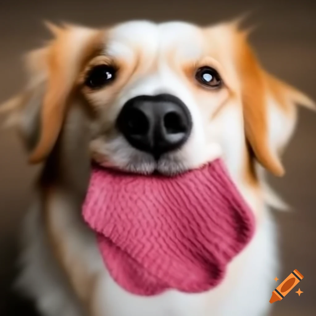 Dog holding a sock in its mouth