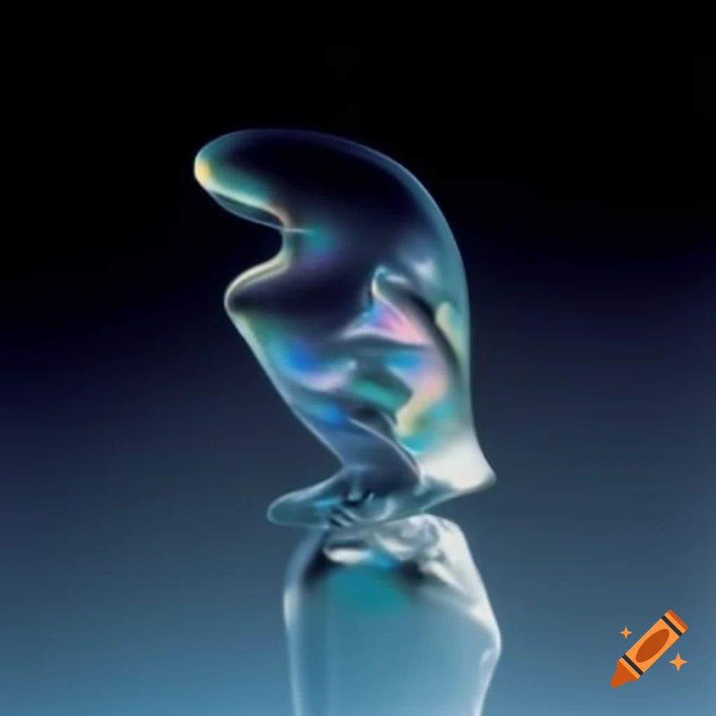 Pop surreal photography featuring iridescent glass statue