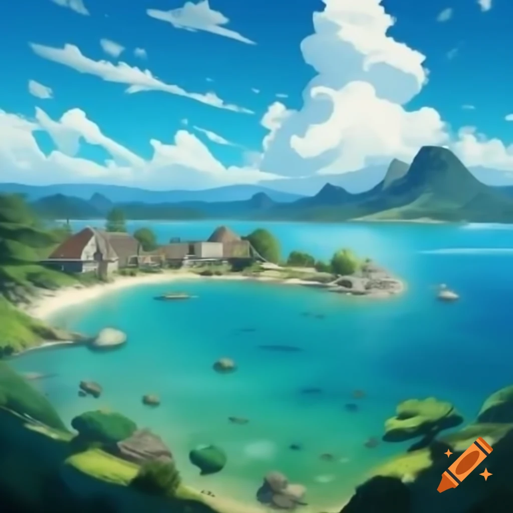Small village on the shore of a beautiful lagoon