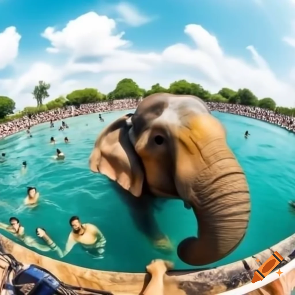 Elephant Bathing In Crowded Public Swimming Pool On Sunny Day On Craiyon blonde-woman-standing-on-sunny-beach-on-craiyon