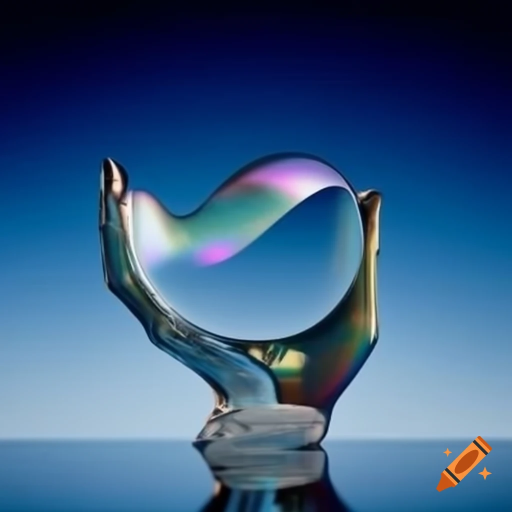 Pop surreal photography featuring iridescent glass statue