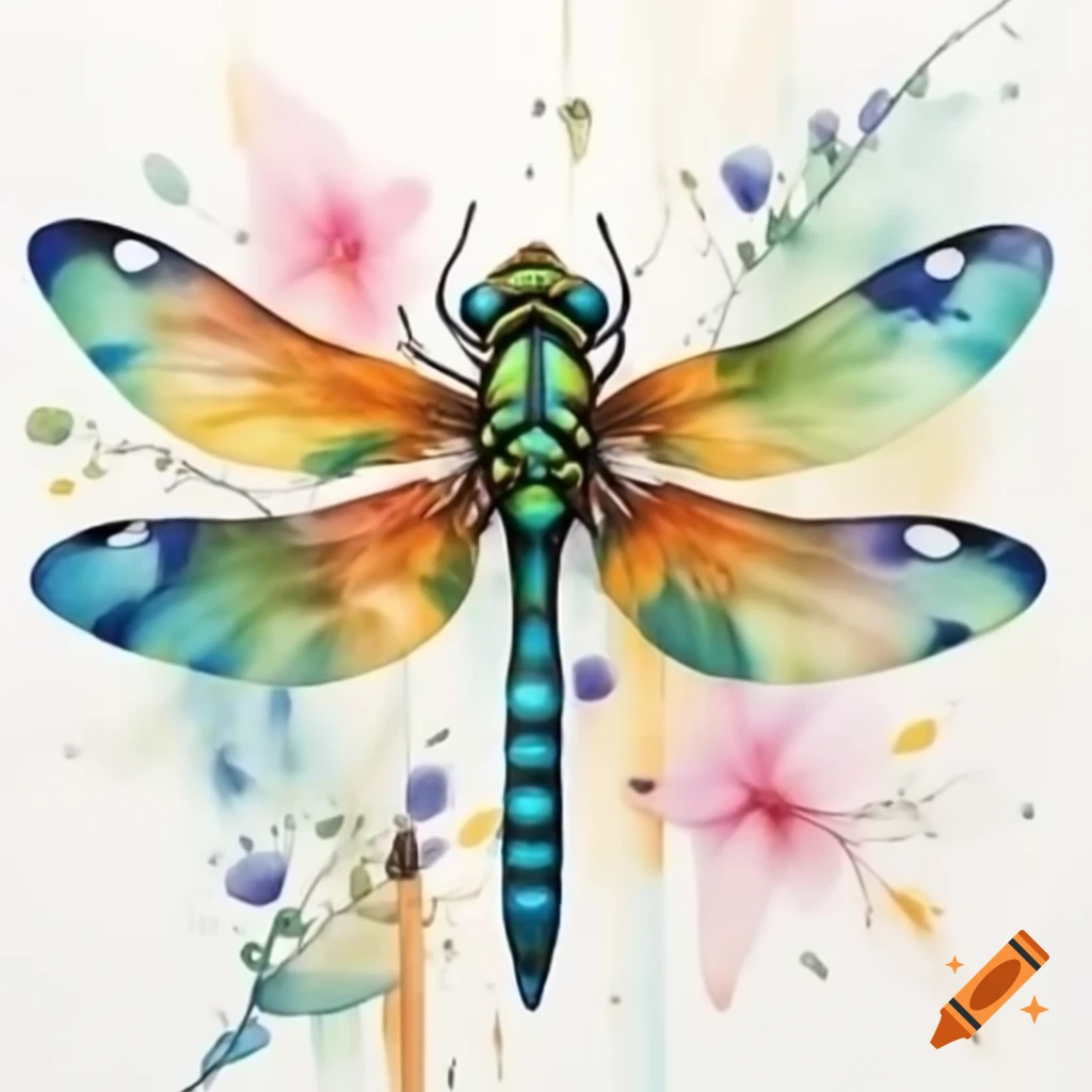 Vibrant dragonfly illustrated in watercolor style