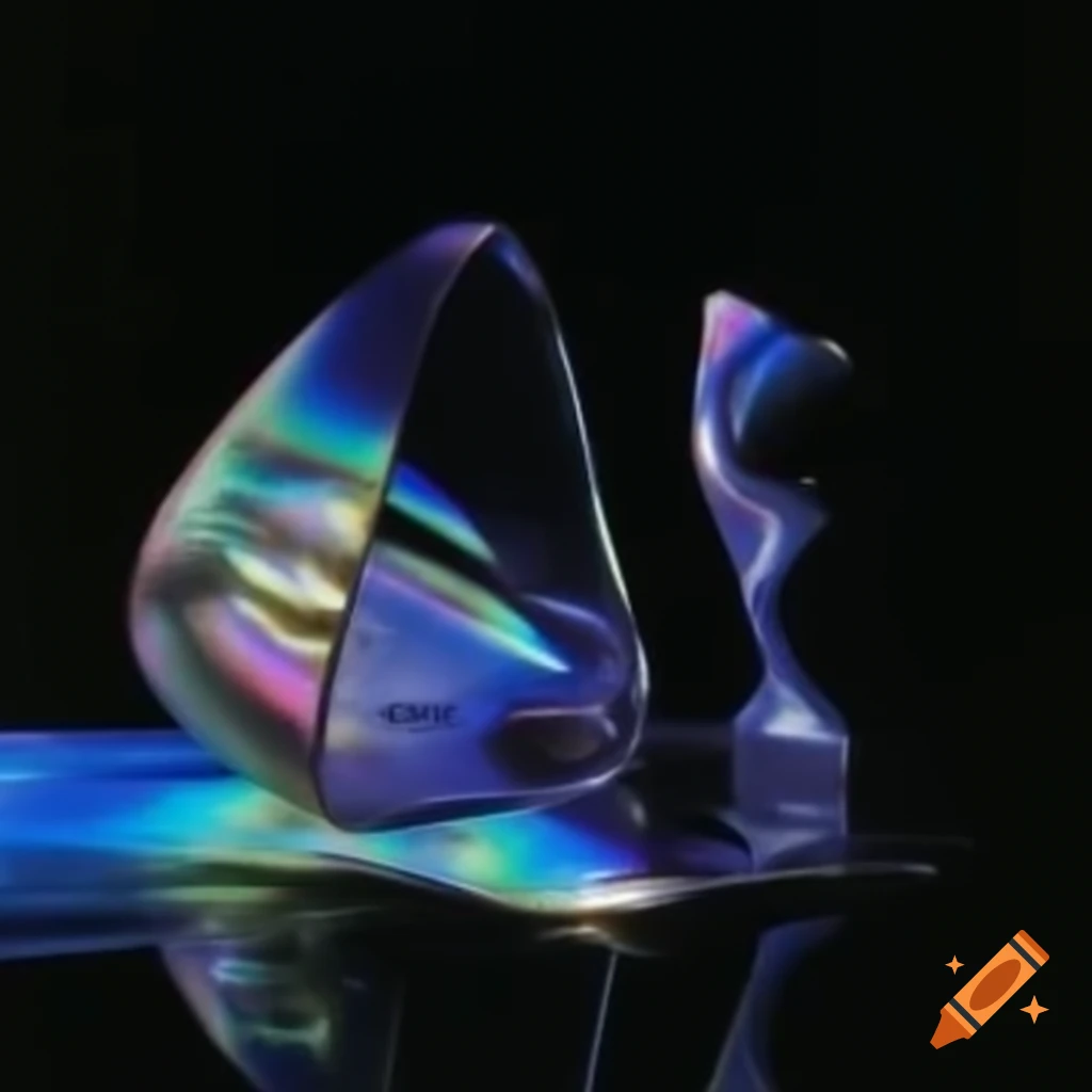 Pop surreal photography featuring iridescent glass statue from the 2000s