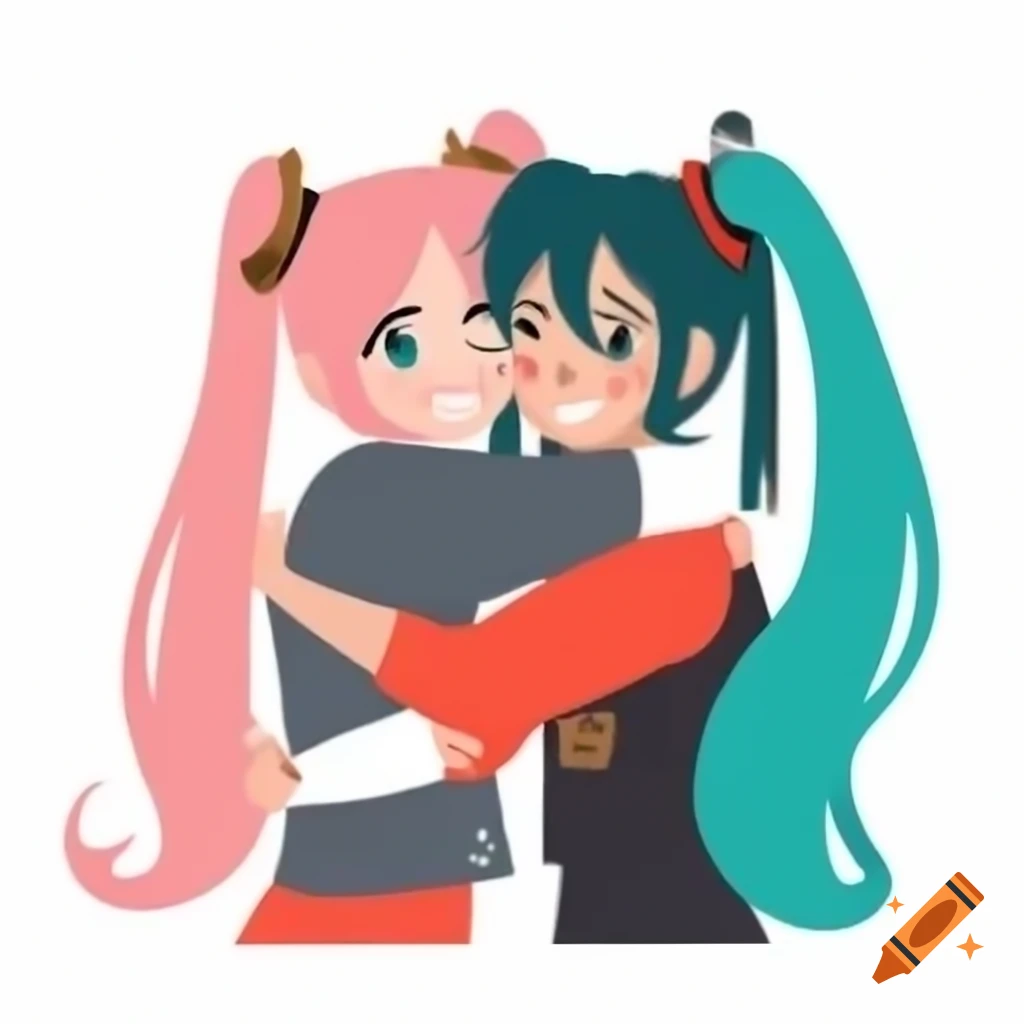 Michael Jackson and Hatsune Miku hugging each other