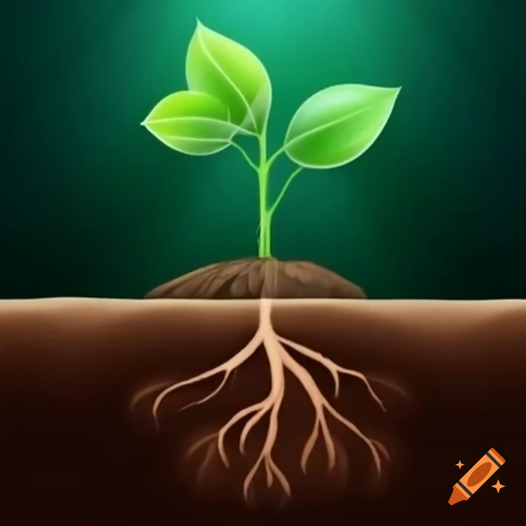Illustration of plant, photosynthesis, and roots with scientific elements