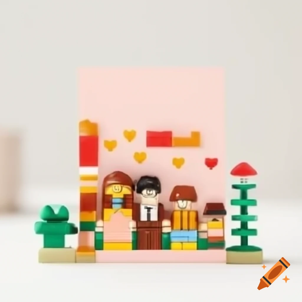 LEGO mini-family shaped gift card expressing love for mother, husband, and child