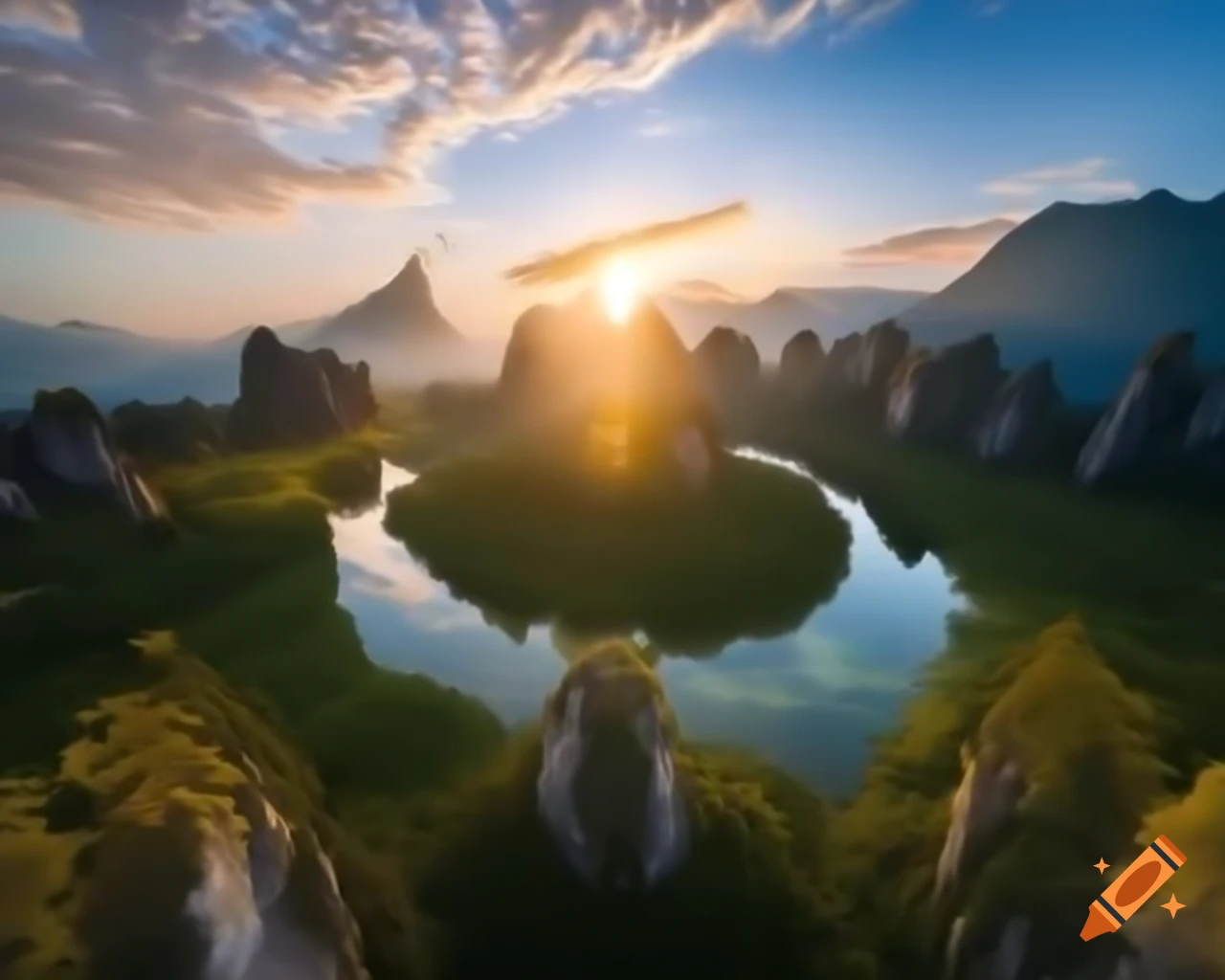 Legendary mountain lake surrounded by majestic peaks in wilderness