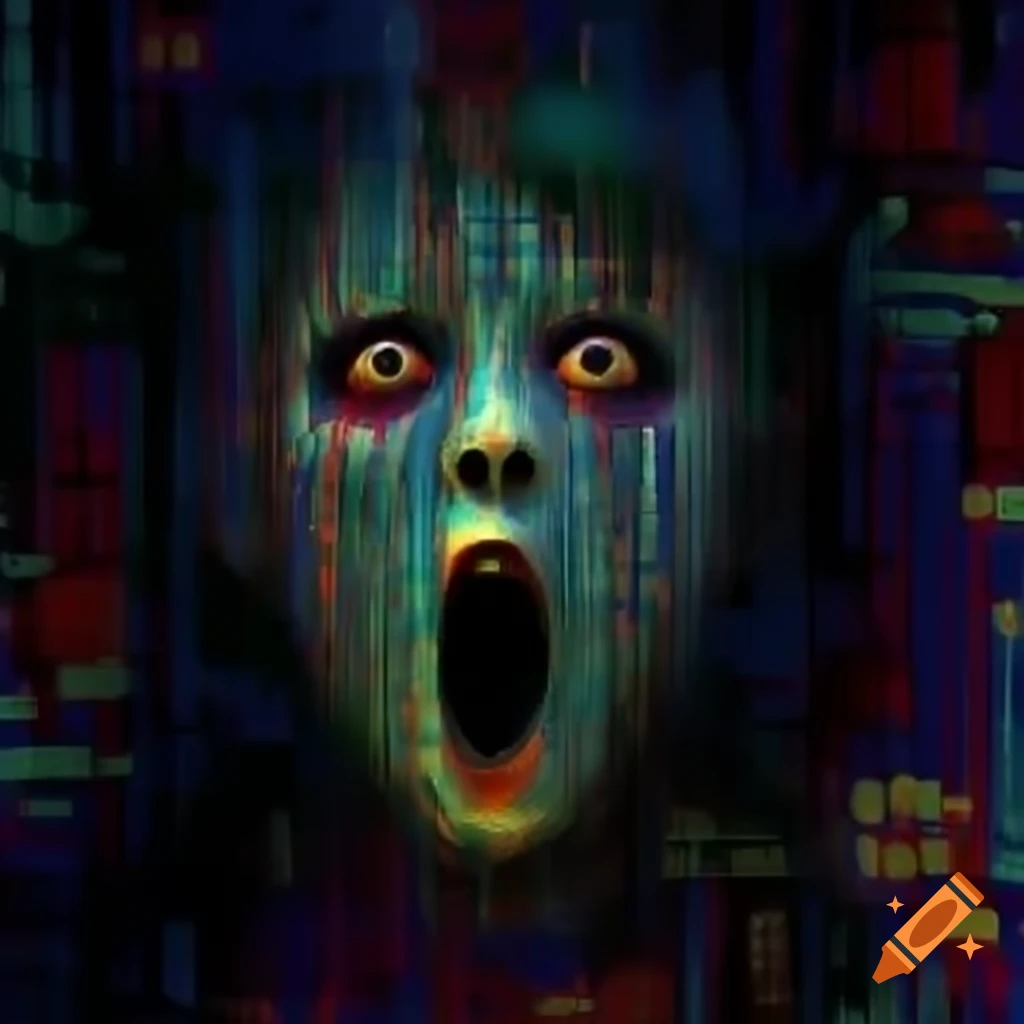 Creepy glitch face in VHS style