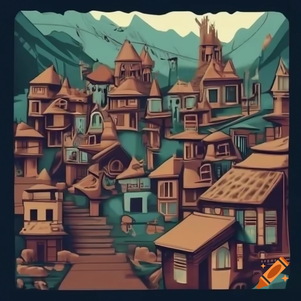 Vividly detailed fantasy town architecture