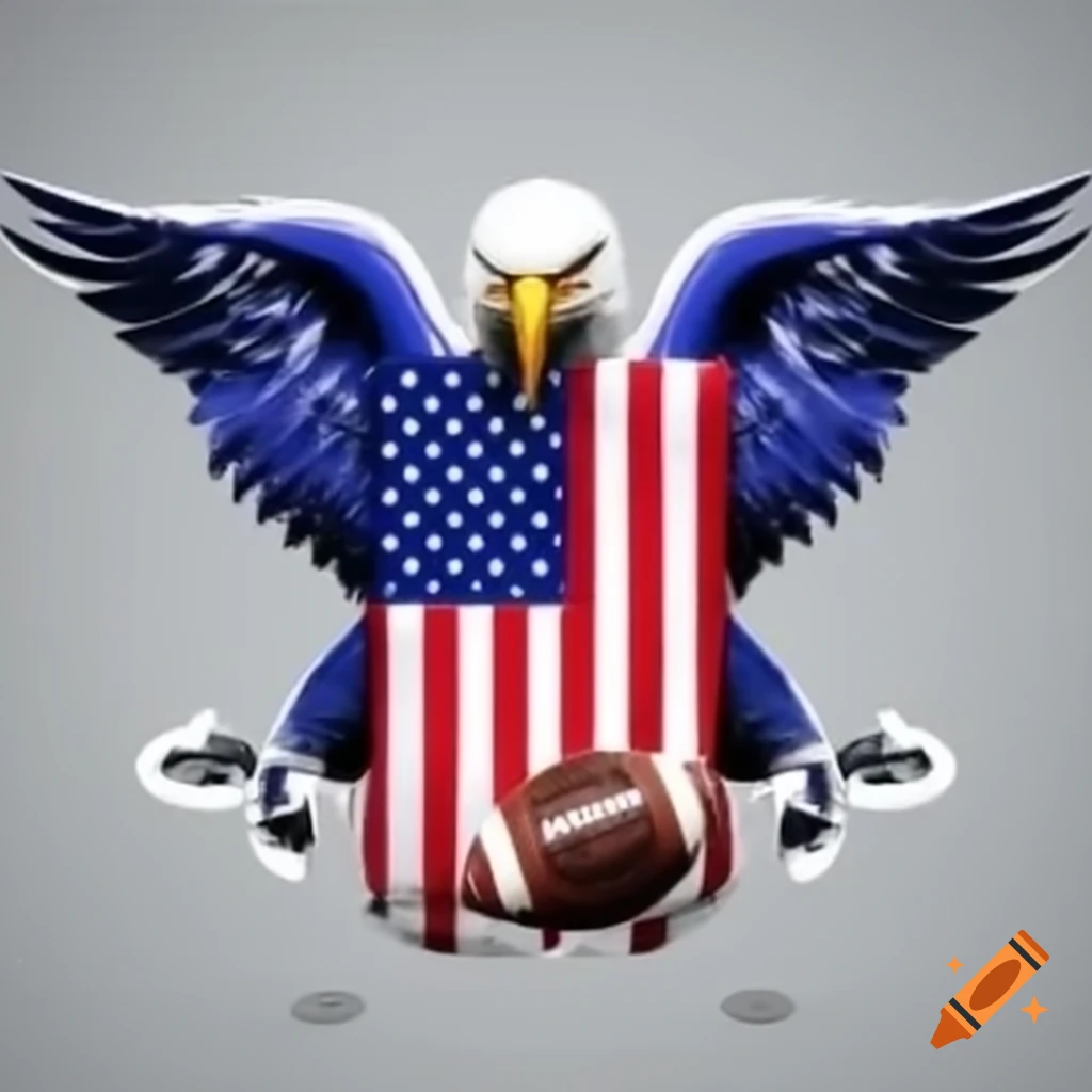 Football logo featuring Donald Trump riding an American eagle with flag and football
