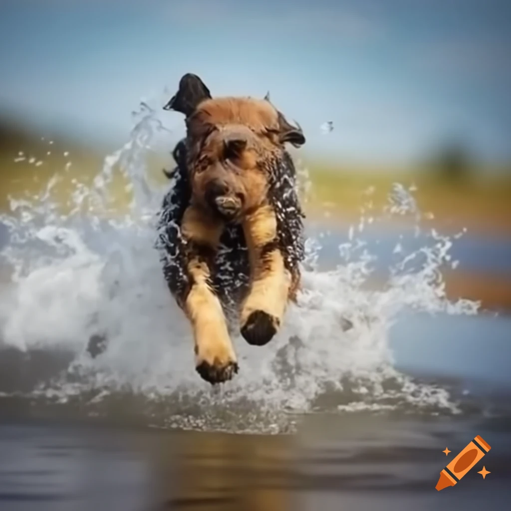 Dog playing in water