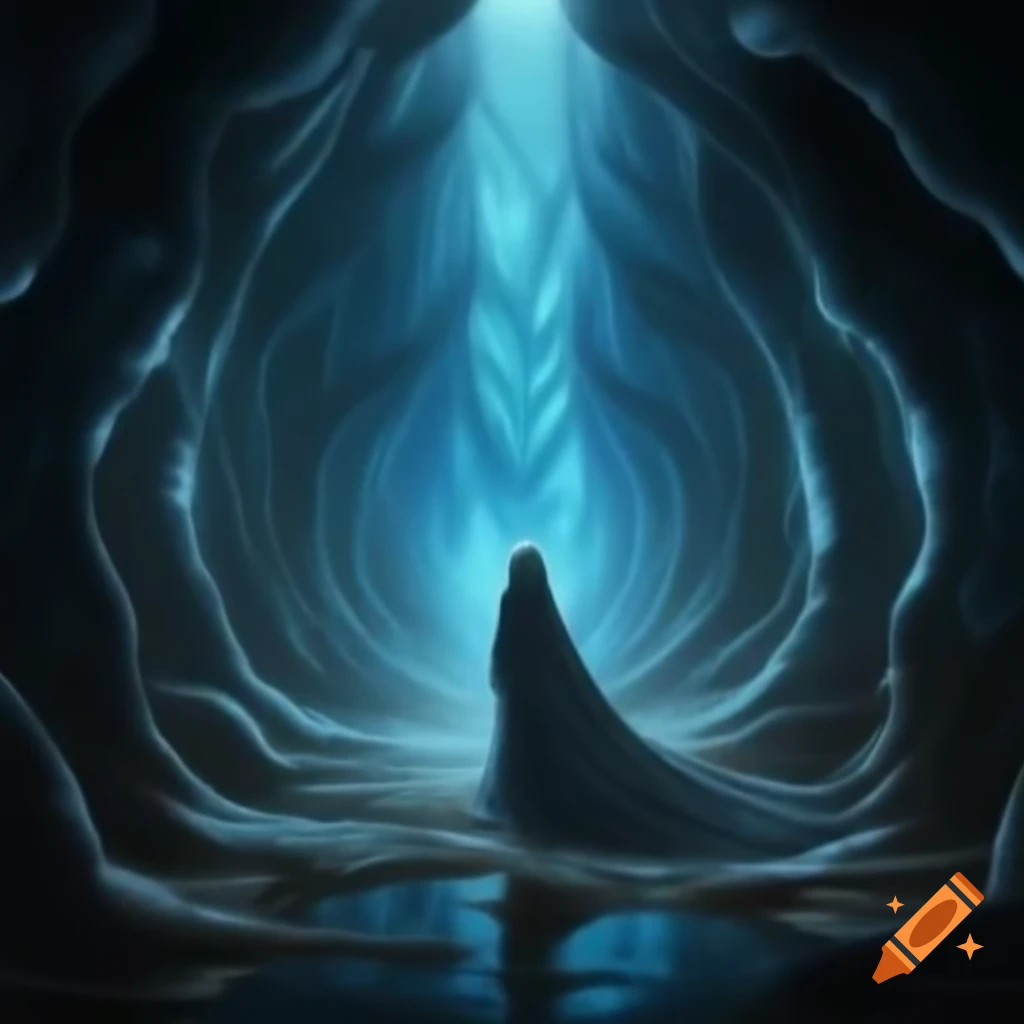 Mystical tapestry with azure shrouds and legendary whispers