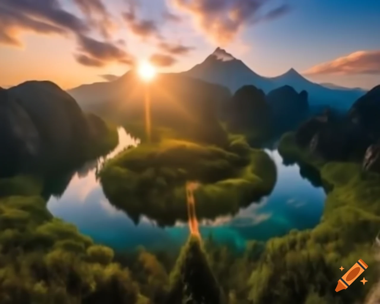 Legendary mountain lake surrounded by majestic peaks in wilderness