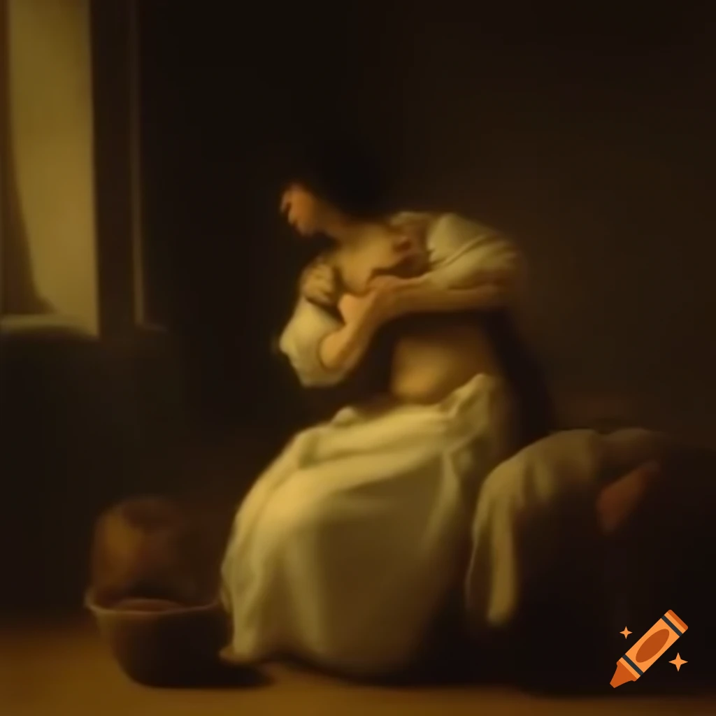 Oil painting in Rembrandt style of mixed-race woman dancing Maloya in traditional attire
