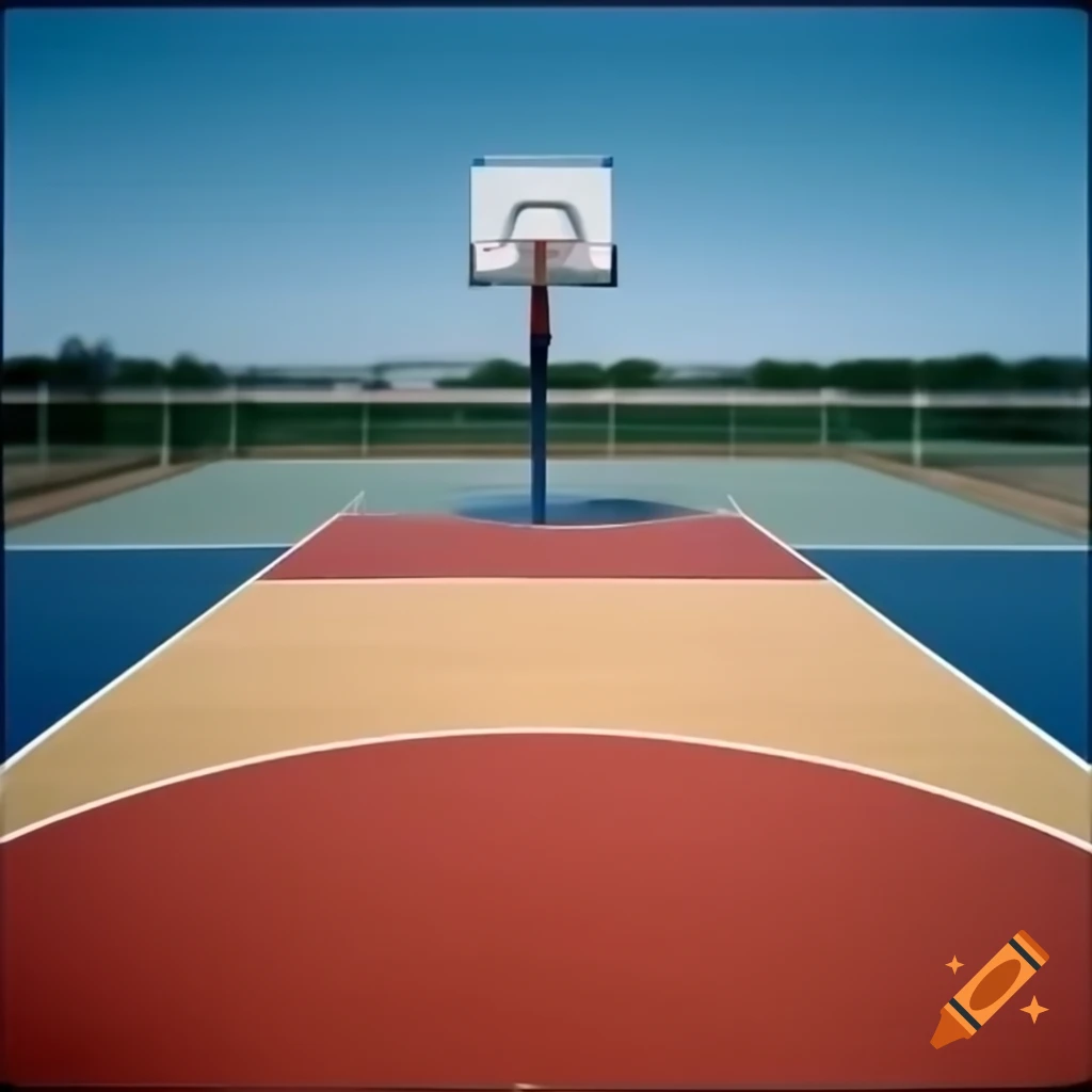Colorful basketball court viewed from above