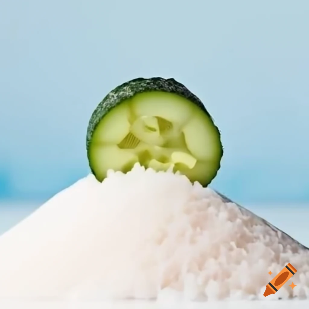 Sliced cucumber on coarse sea salt