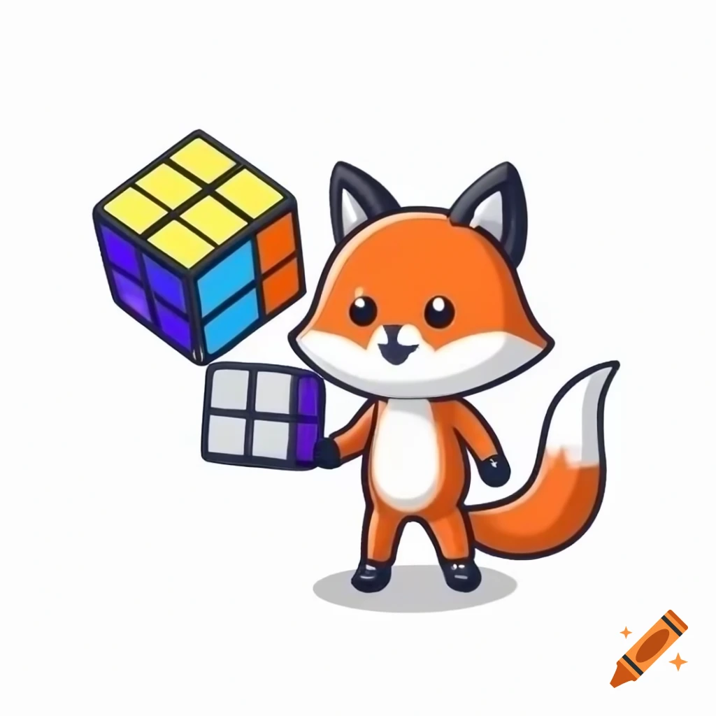 Fox mascot holding glowing cube