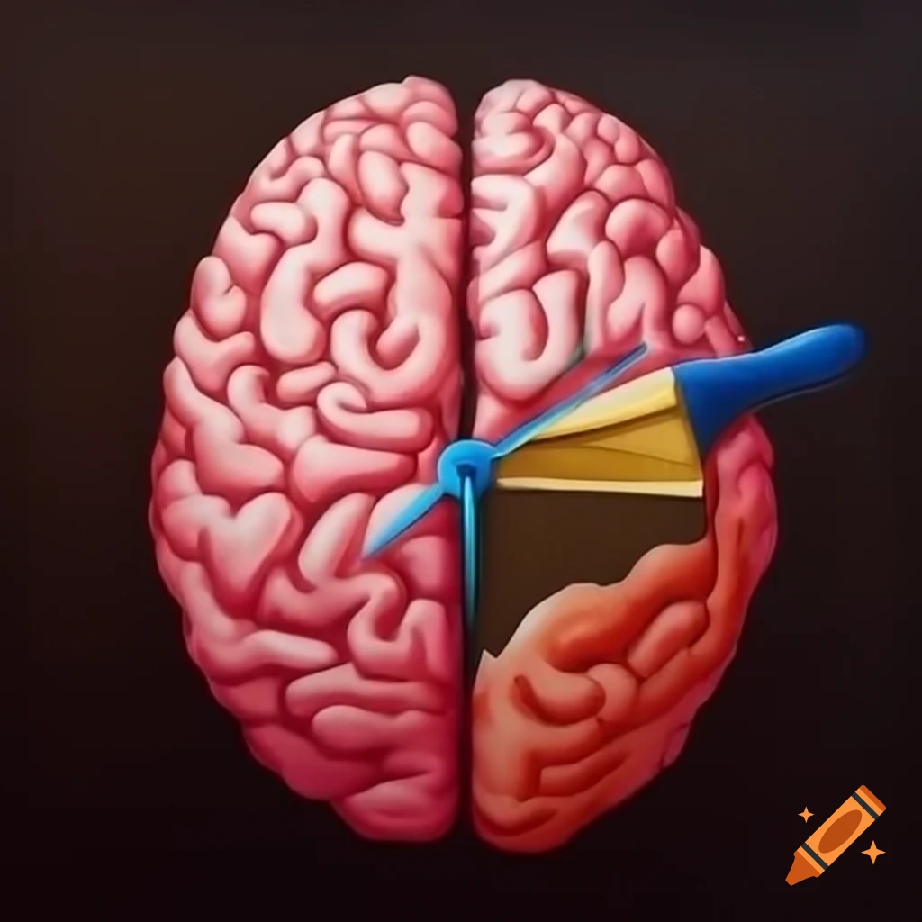 Brain design with simple lines integrated with hourglass clock hands