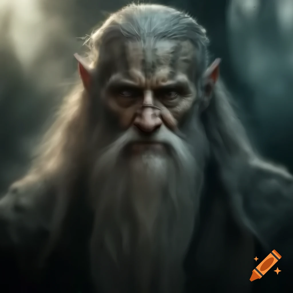 Merlin the druid surrounded by mist, gathering secrets of mystical realms