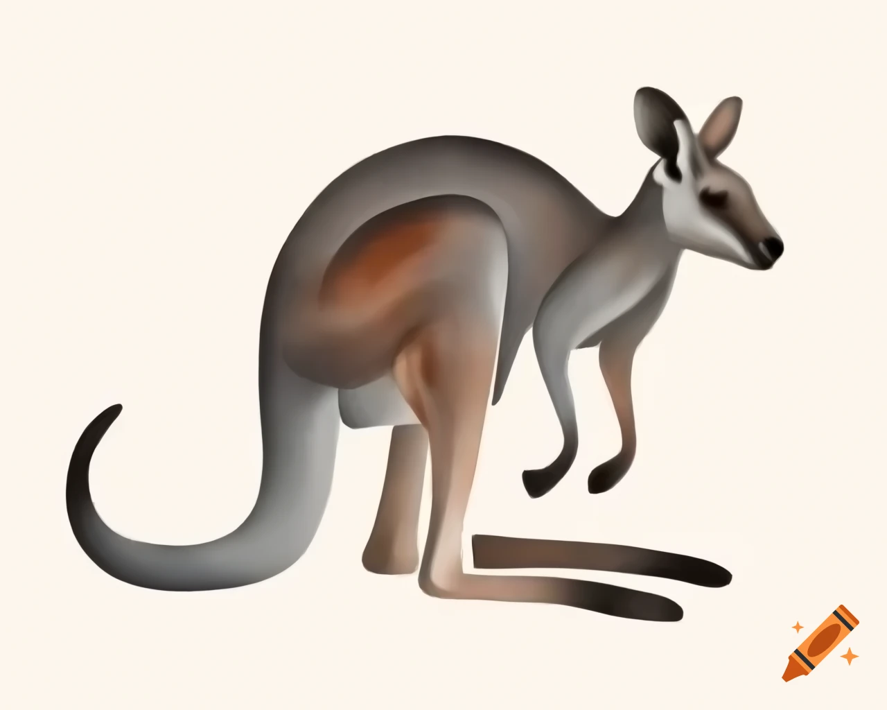 Male kangaroo in watercolor shades of grey, brown, and rust, inspired by Albert Namatjira