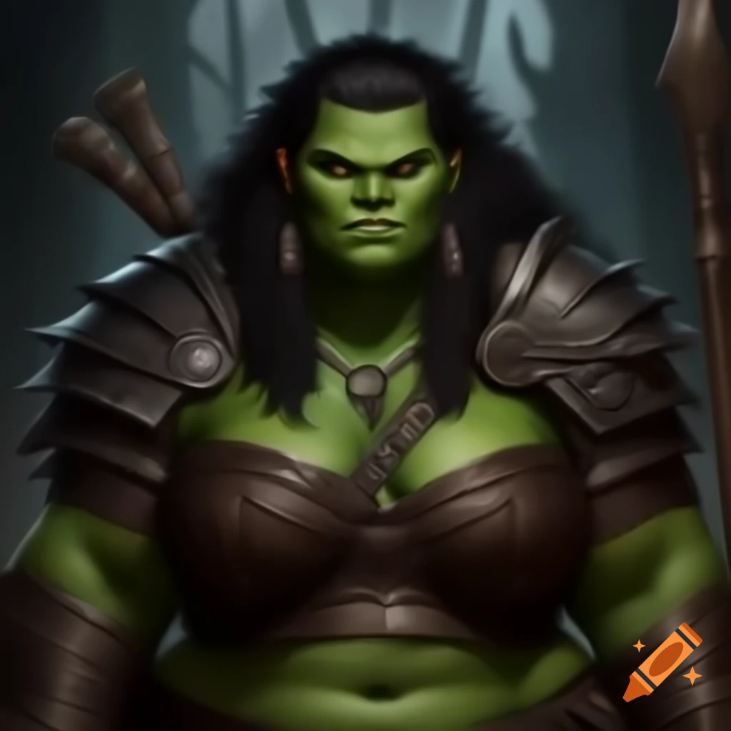 Strong female half orc barbarian with unique hairstyle on craiyon