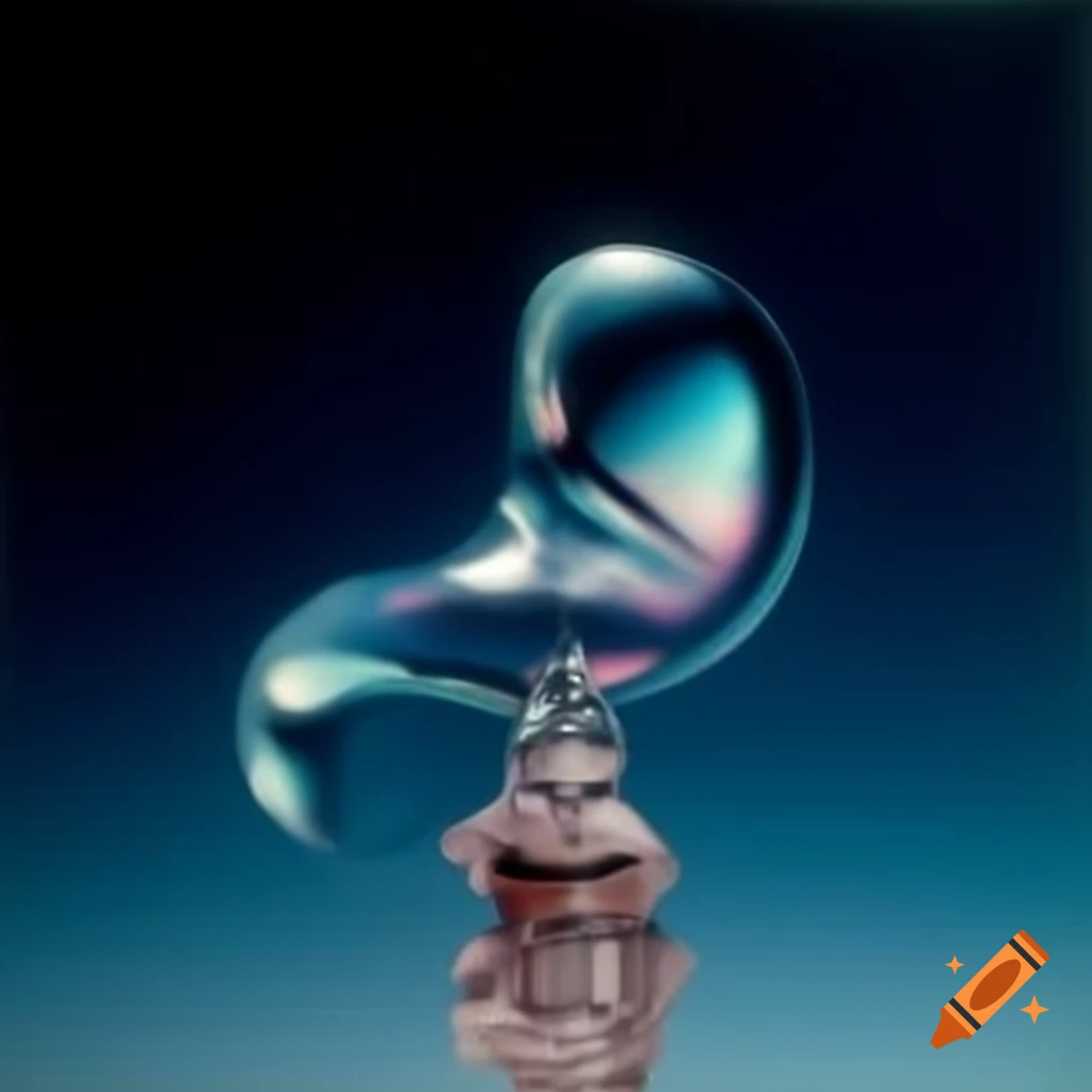 Pop surreal photography featuring iridescent glass statue