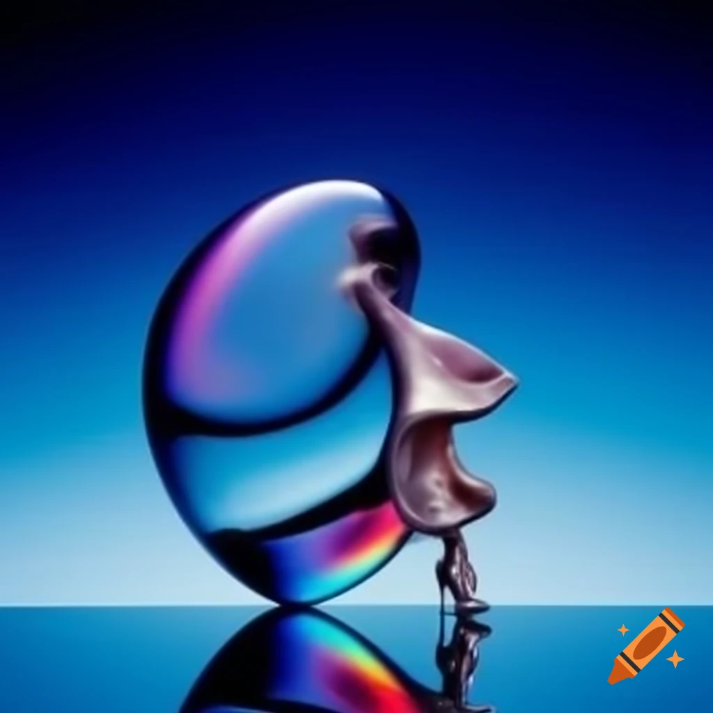 Pop surreal photography featuring iridescent glass statue