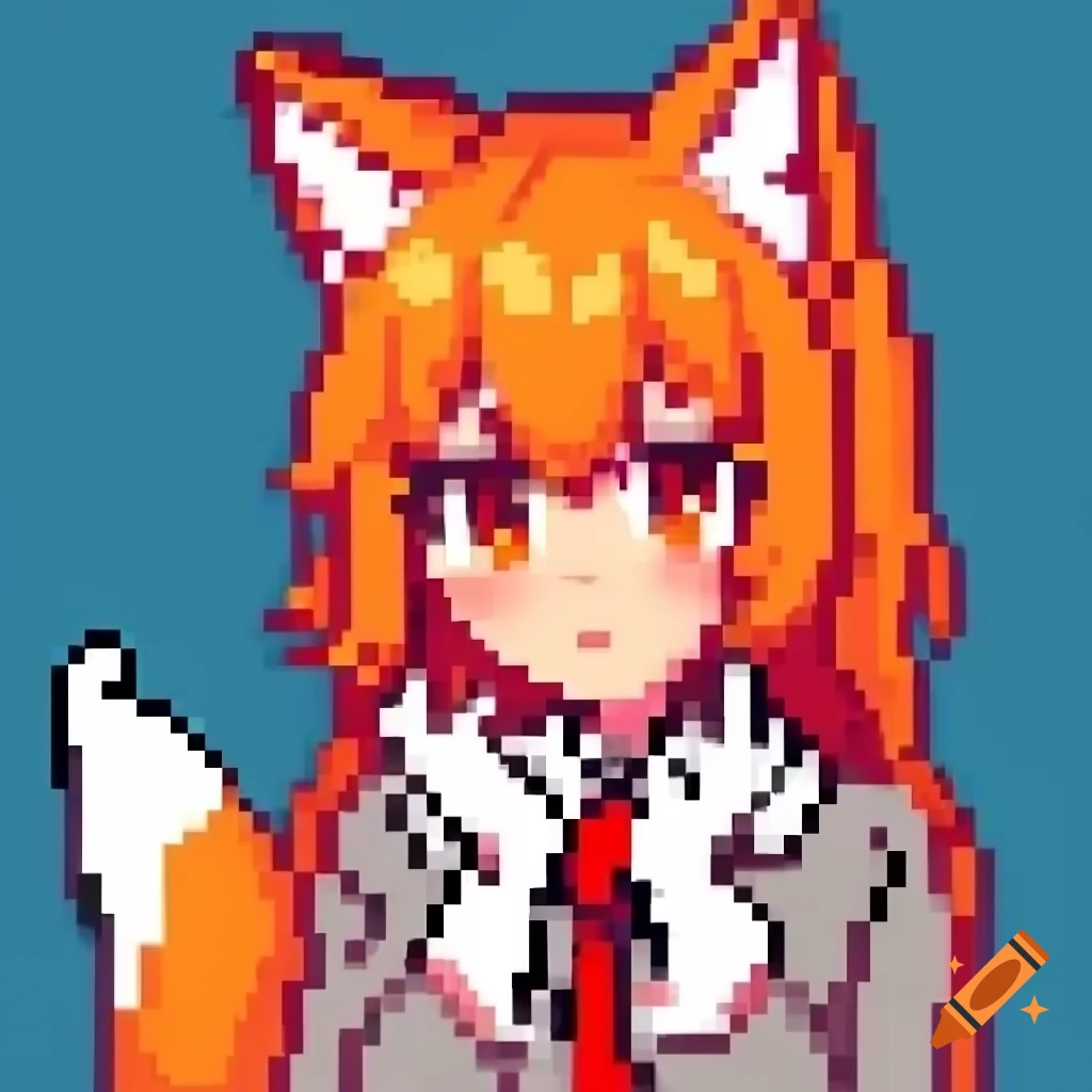 Pixel art representation of a kitsune girl character