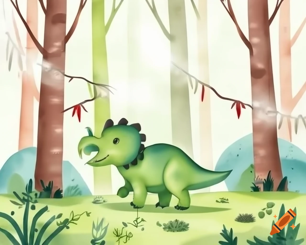 Triceratops wandering in forest seeking solitude