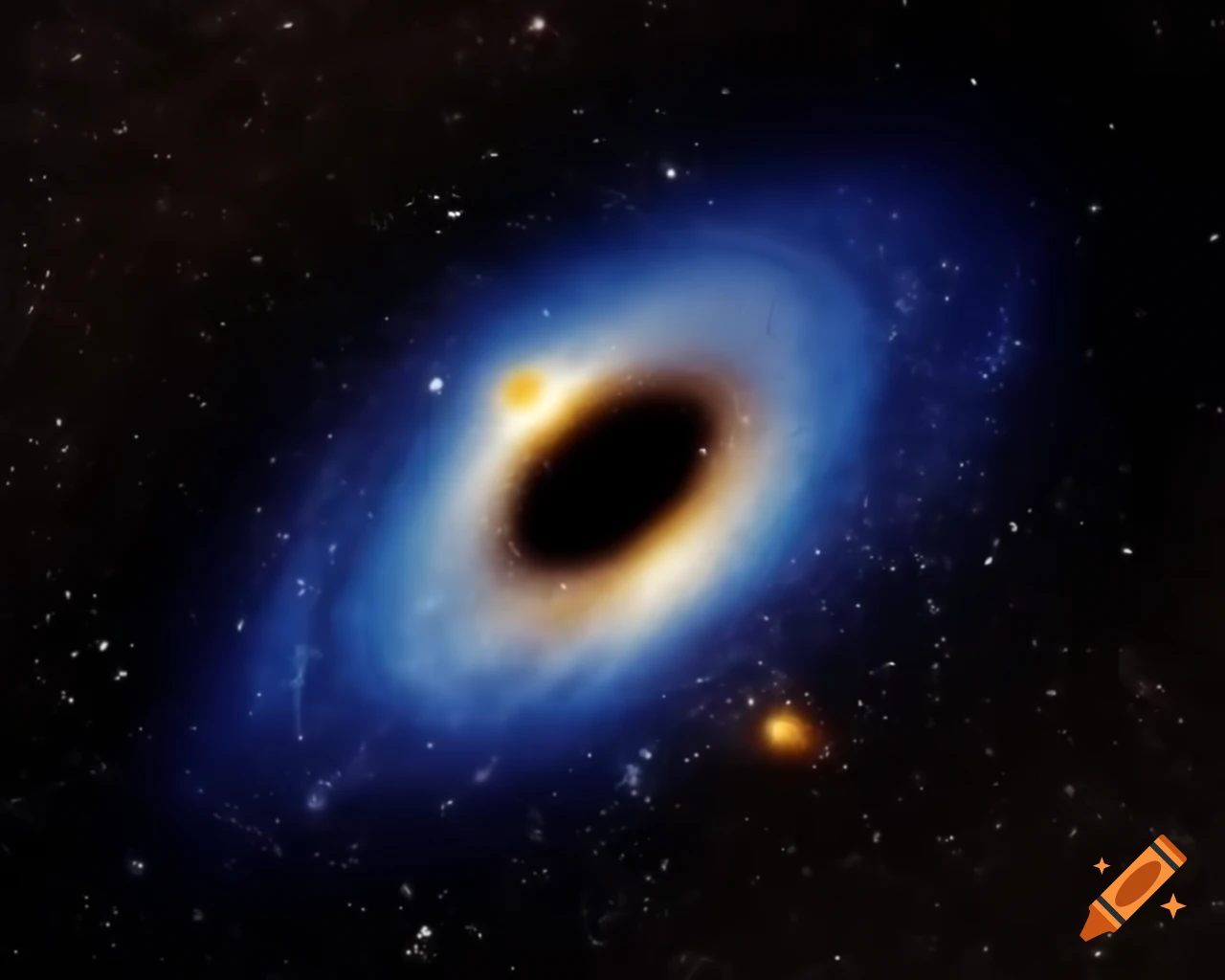 Realistic space art of a black hole surrounded by stars in natural colors