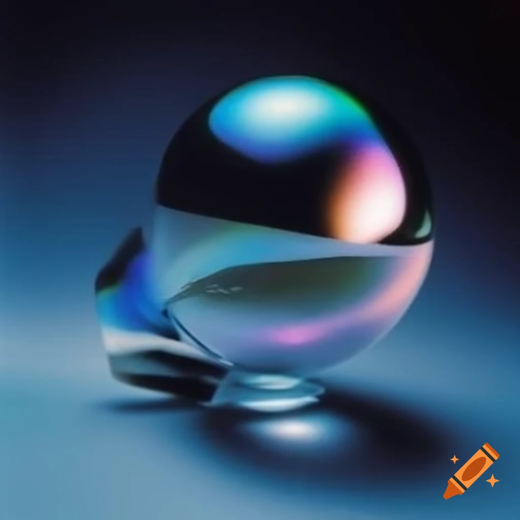 Pop surreal photography of iridescent glass statue from 2000s