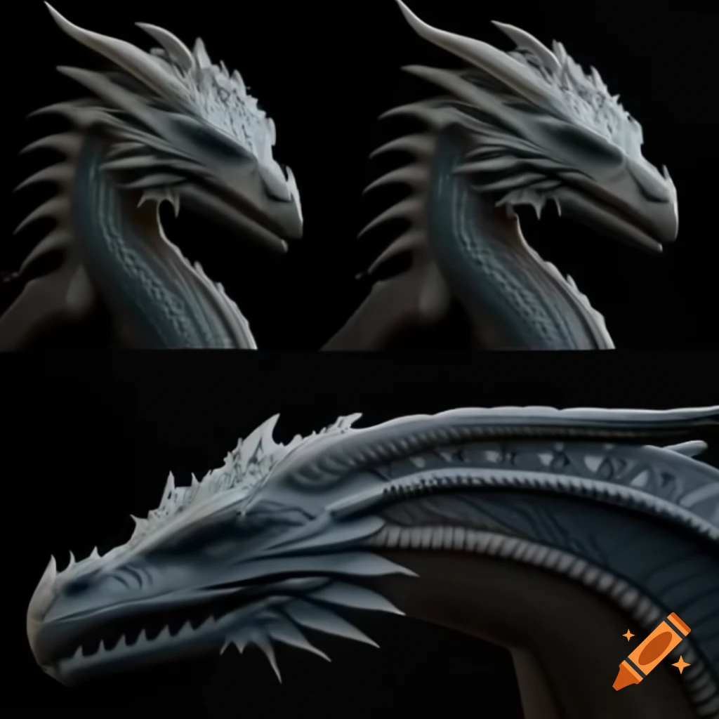 Detailed 3D rendered models of Drogon, Rhaegal, and Viserion from Game of Thrones