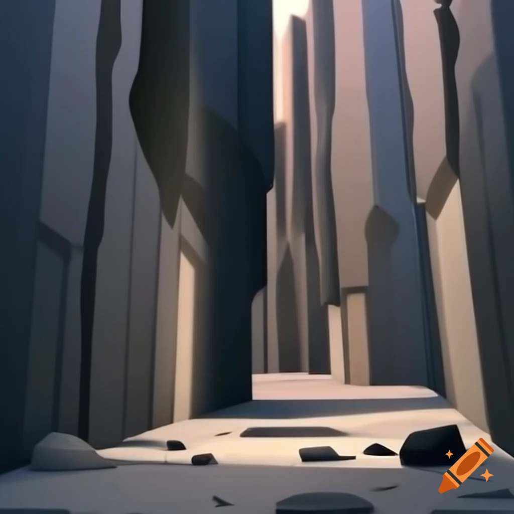 Deep narrow rocky chasm with vertical walls