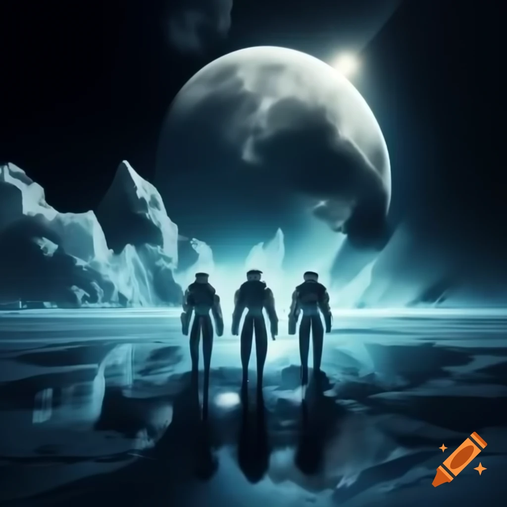 Futuristic colony on Triton with sleek reflective structures