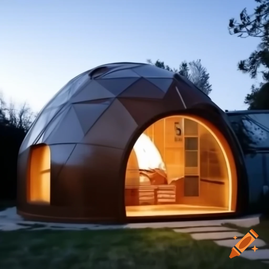 Modern igloo-shaped dwelling with wood and solar panels promoting sustainable living
