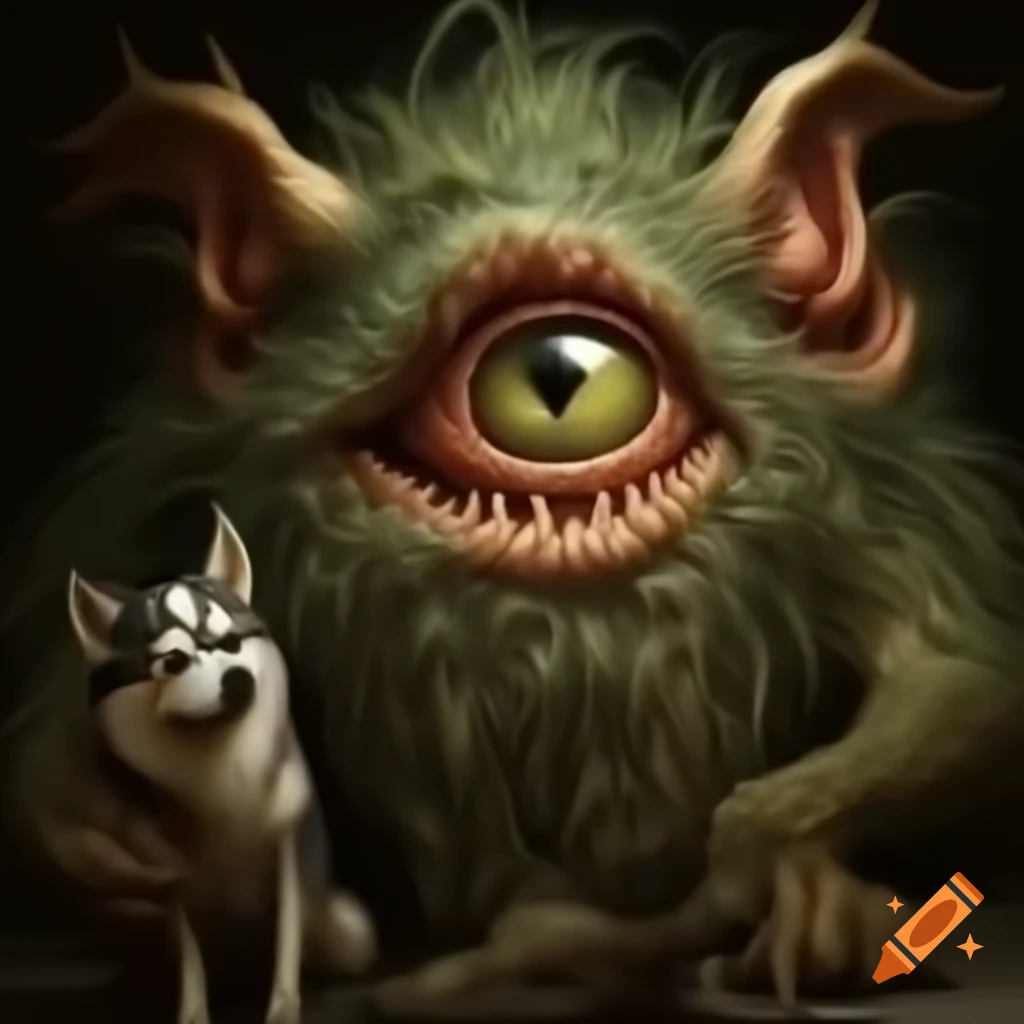 Majestic creature combining husky eyes and playful troll features