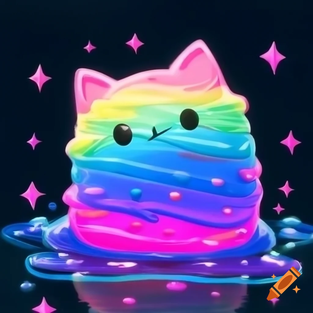 Colorful kitty slime featuring a rainbow design