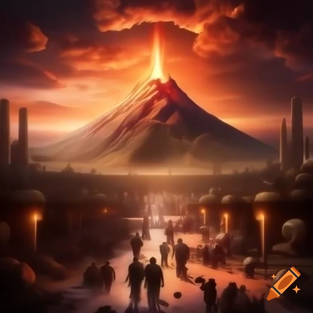 Digital painting of ancient Martian civilization in Tharsis region with architectural wonders