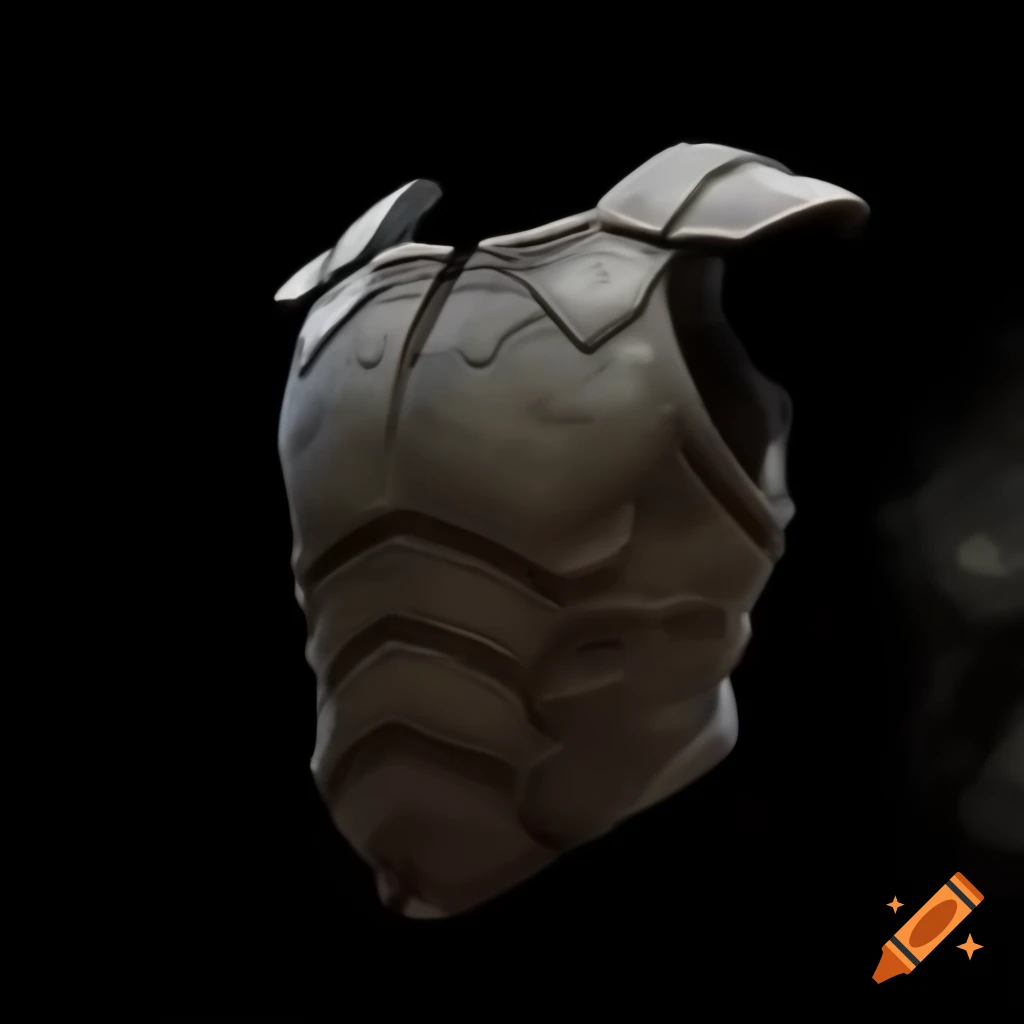 Worn battle-scarred chestplate made of darkened steel with glowing 